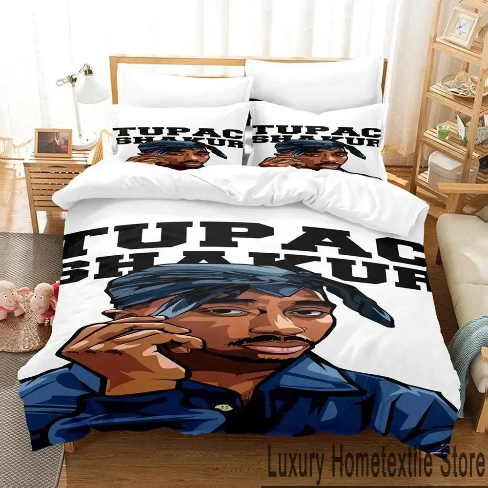 2026 3D Print Tupac Amaru Shakur 2 PAC Bedding Set,Duvet Cover Bed Set Quilt Cover Pillowcase,King Queen Twin Size Boys Girls Ad