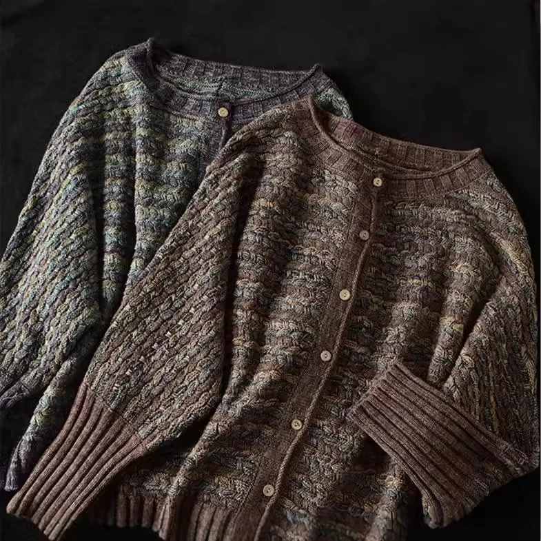 เสื้อสเวตเตอร์วินเทจสำหรับผู้หญิง ฤดูหนาว ฤดูใบไม้ร่วง คุณภาพดี อุ่น หนา แขนยาว ถักนิตติ้ง คาร์ดิแกน คอวี เสื้อคลุมถัก