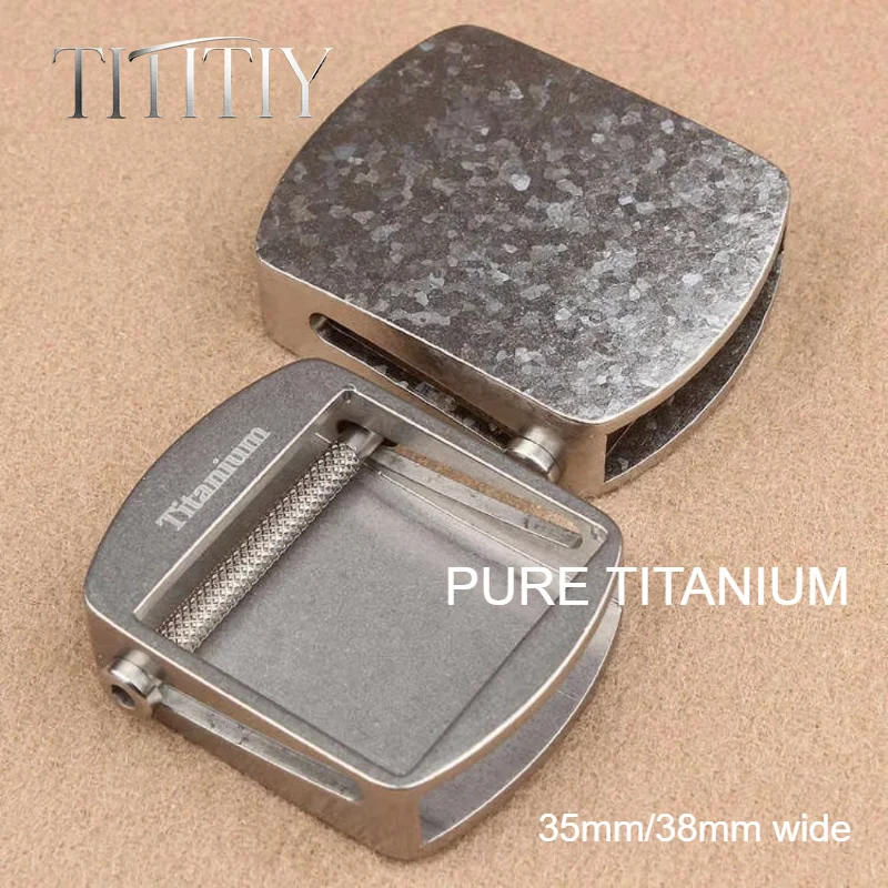 35mm/38mm Pure Titanium Roller Automatic Buckle Men Outdoor Tactical Belt Buckle, Rust-Proof Hypoallergenic Infinite Adjustable