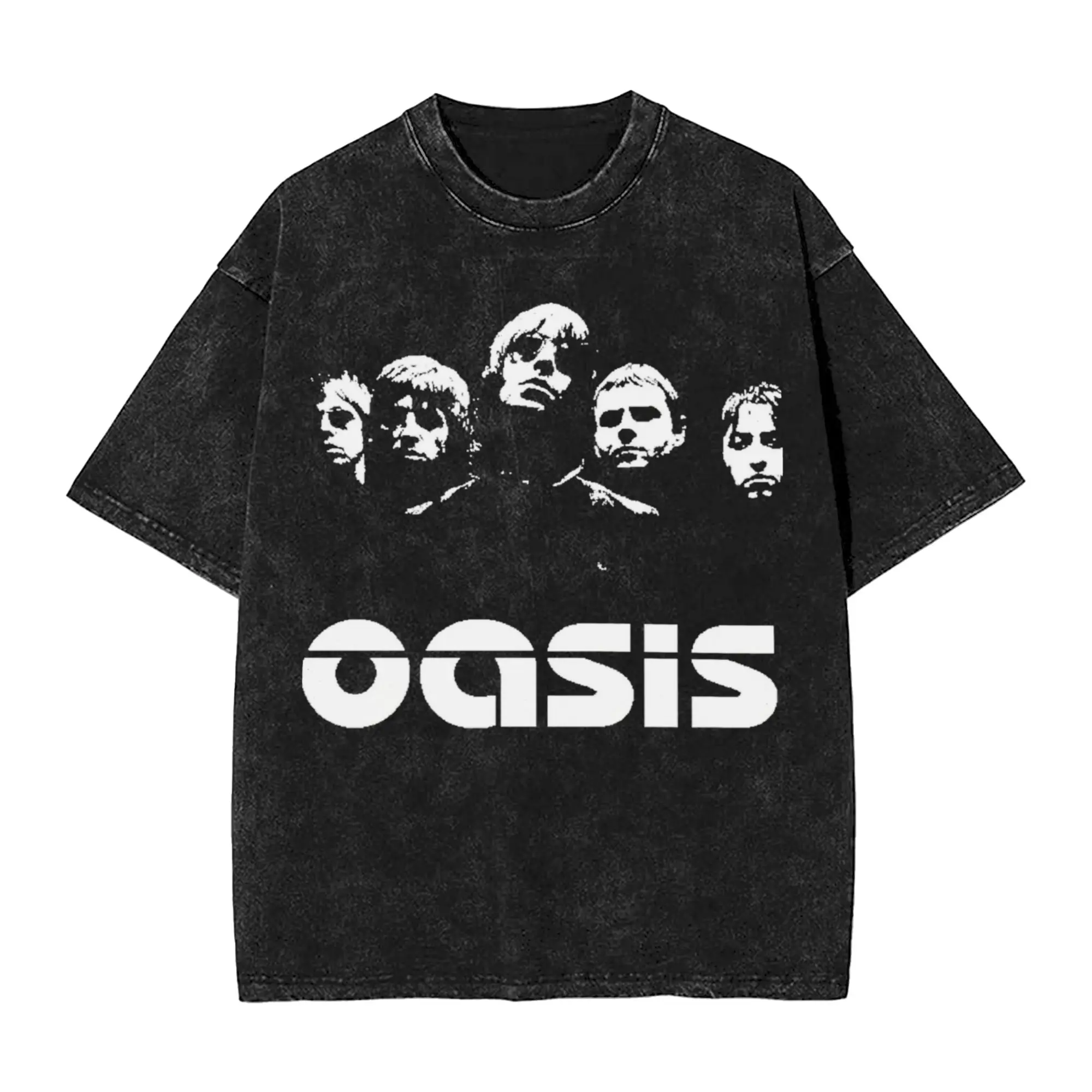 O-Oasis Retro Band Washed T Shirt Streetwear Hip Hop Vintage T-Shirt  Tee Shirt for Men Women Short Sleeve Oversize Printed