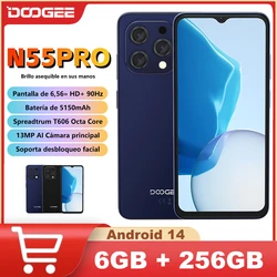 DOOGEE-teléfono inteligente N55 Pro, pantalla IPS de 6,56 pulgadas, 90Hz, Spreadtrum T606, ocho núcleos, 4G, 5150mAh, Widevine L1, 13MP, desbloqueo facial, 6GB + 256GB, Android 14