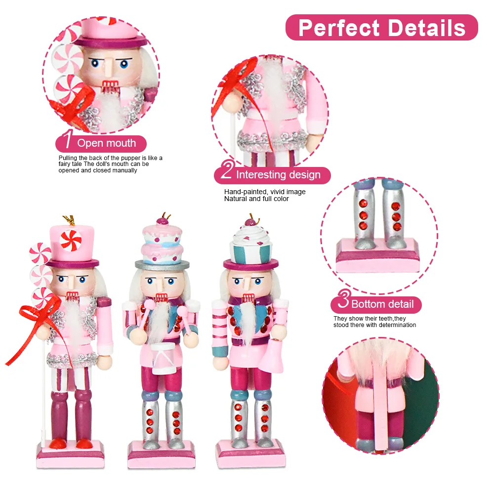 3Pcs/Set Nutcracker Puppet Wooden Handicraft Walnut Soldier Xmas Table Home Desktop Ornament New Year Merry Christmas Decoration