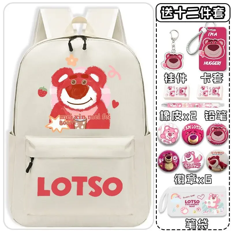 Sanrio-mochila escolar de dibujos animados de oso de fresa, mochila ligera de gran capacidad para estudiantes, hombres y mujeres, niños, nuevo