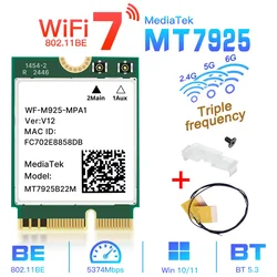 WiFi 7 MT7925 Network Card Bluetooth 5.4 M.2 NGFF Wireless Adapter 5400Mbps Tri Band 2.4G 5G 6GHz Wifi7 Lan Card For Win 10/11