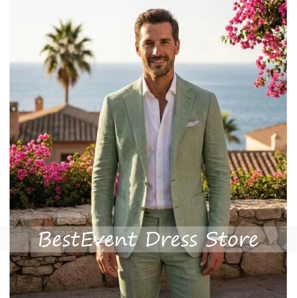 

Sage Green Suit for Men Wedding Summer Two Piece Fit Groom Tuxedo Suits for Men Formal Attire Blazer Trousers Wedding Customized