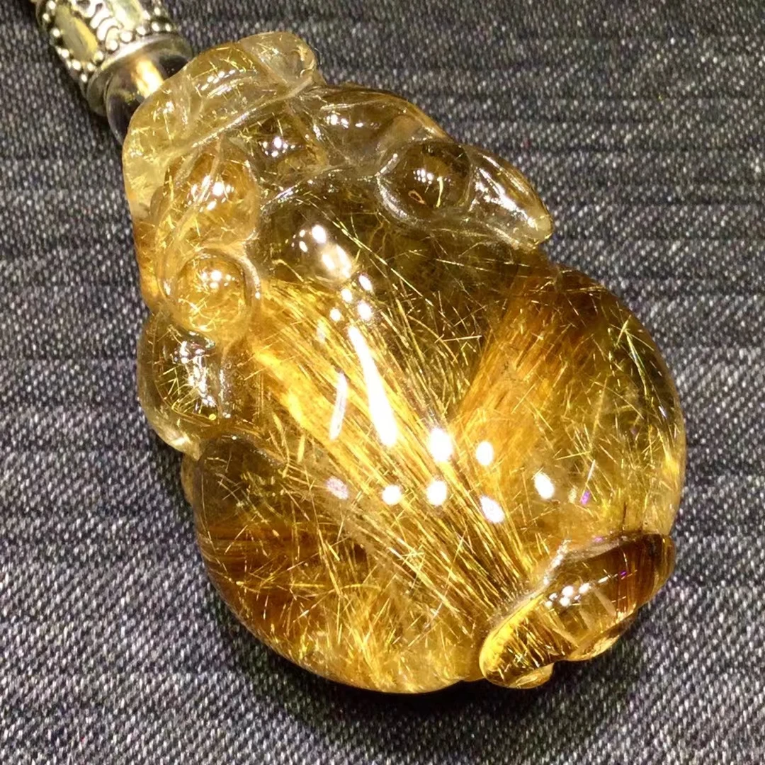 Natural Gold Rutilated Quartz Pendant Pi Xiu Rutilated Quartz Jewelry 35*26*19mm Men Women Brazil AAAAAAA