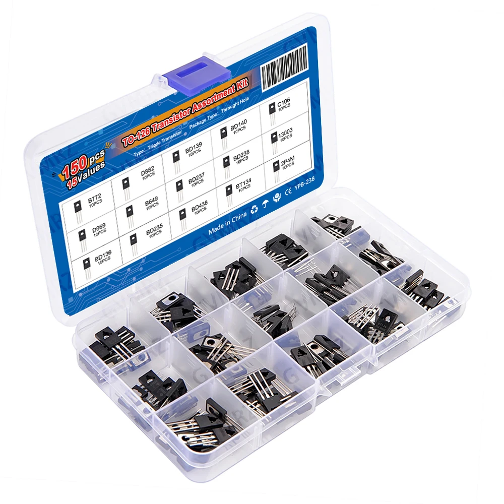 150PCS BT134 2P4M TO-126 Transistor Assortment Kit Pack B772 D882 BD139 BD140 C106 D669 B649 D237 D238 13003 BD136 BD235 BD438