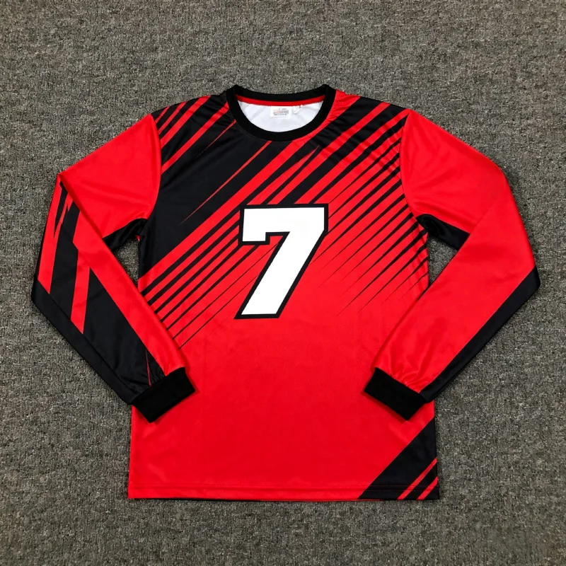 

Мужские футбольные майки с длинным рукавом с 3D-печатью: красные, черные в полоску с номером 7, идеально подходят для футбольных футбольных футболок