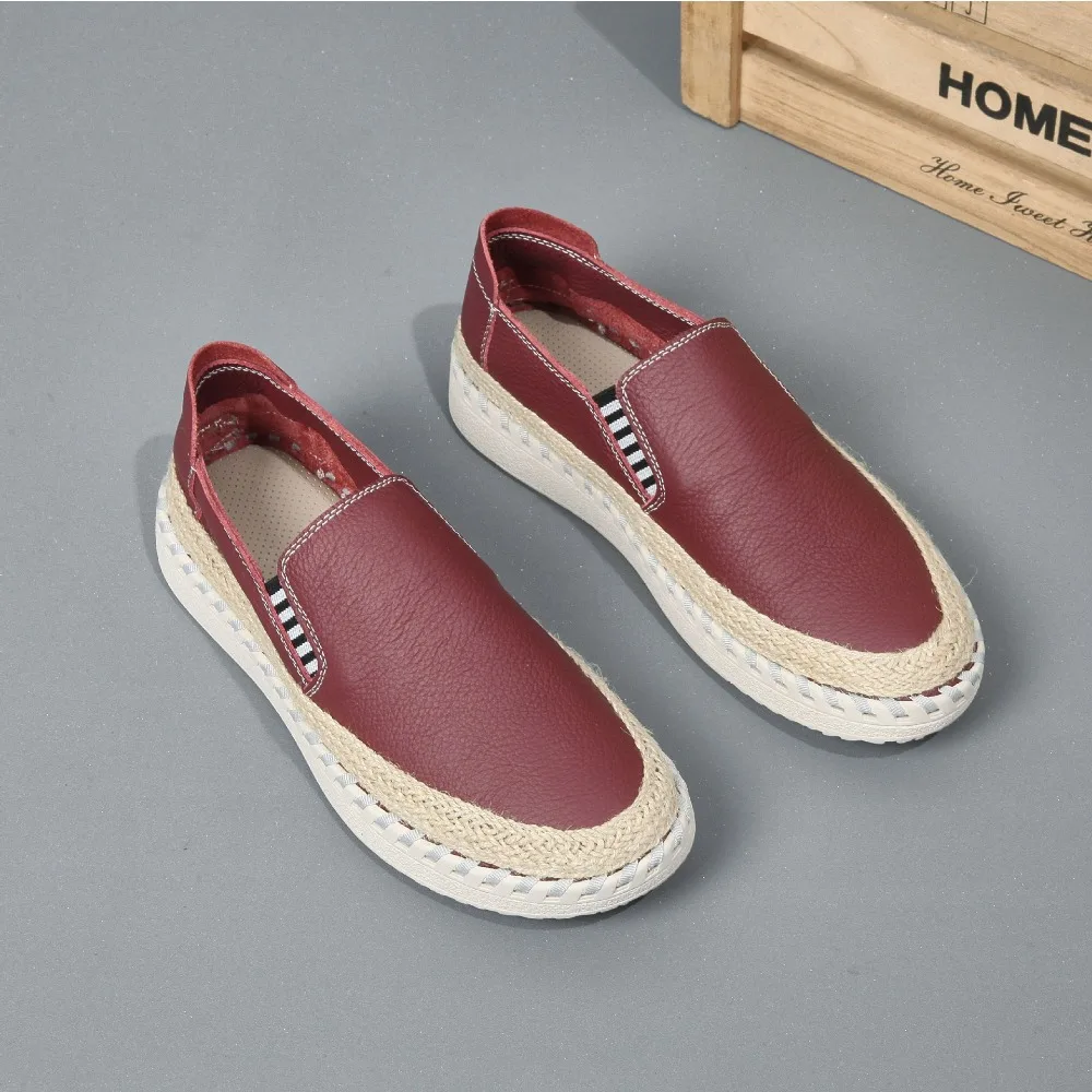 Casual Shoes Men's New Summer Man's Genuine Leather Hand Sewn Grass Woven Fishing Shoes Casual One Foot Mens Shoes Loafers Man image 2