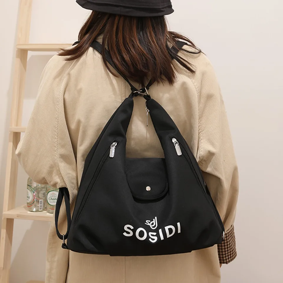 Fashionable Multi Way Wear Large Capacity Water Repellent Nylon Backpack Casual Multi Use Solid Color Shoulder Bag for Women