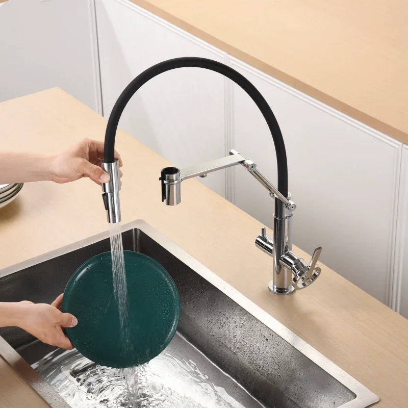 New Kitchen Faucet Lead Free Copper SUS Sink Faucet 3Ways Pull Down Sink Tap Rotating Spout Mixers Tap Hot Cold Kitchen Tap