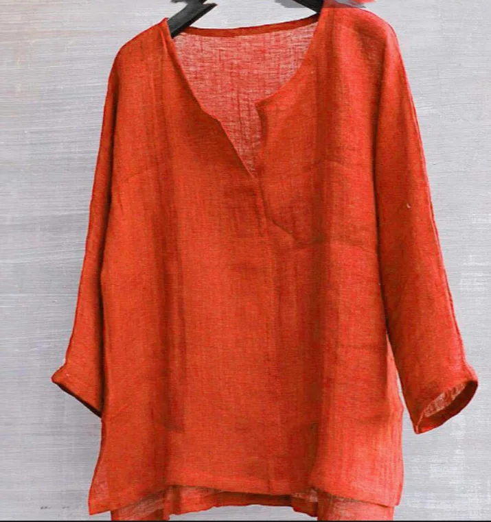 2025 قميص كتان الرجال موجز تنفس مريح بلون كم طويل فضفاض Harajuku بلوزة غير رسمية قمصان هاواي قمصان للرجل #6