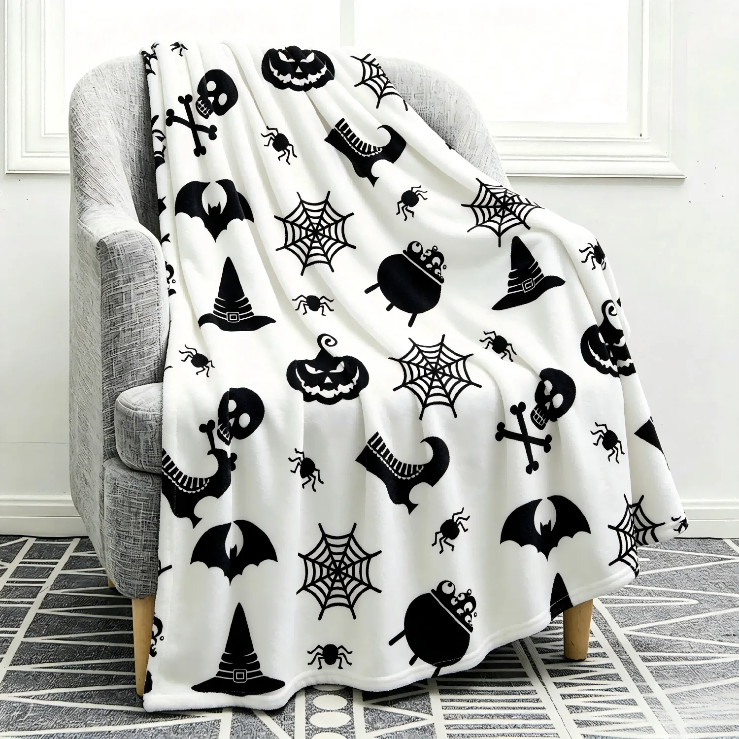 1pc Halloween X-mas Theme Blanket for Couch Throw Witch hat Bats Snowflake Flannel Thin Blankets Festival Gifts Four Season Use