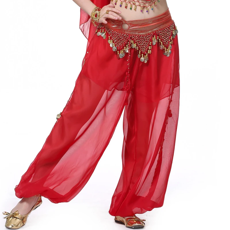 Women Chiffon Belly Dance Circular lantern Pants Arabic Belly dancing Bloomers Trousers Performance Trim Tassels Dancing Pants