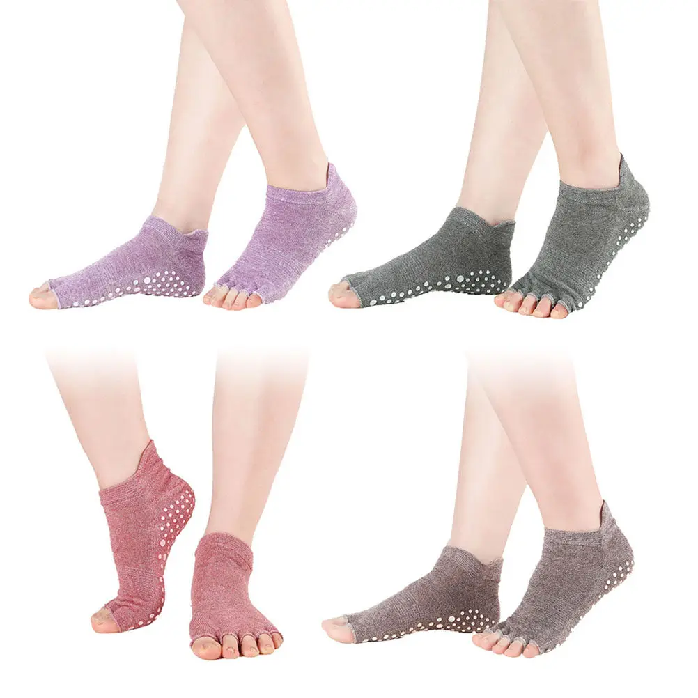 4Pair Yoga Socks for Women Anti Slip Silicone Soles Sweat Wicking Comfort Fit Socks Yoga Pilates Barre Home Travel