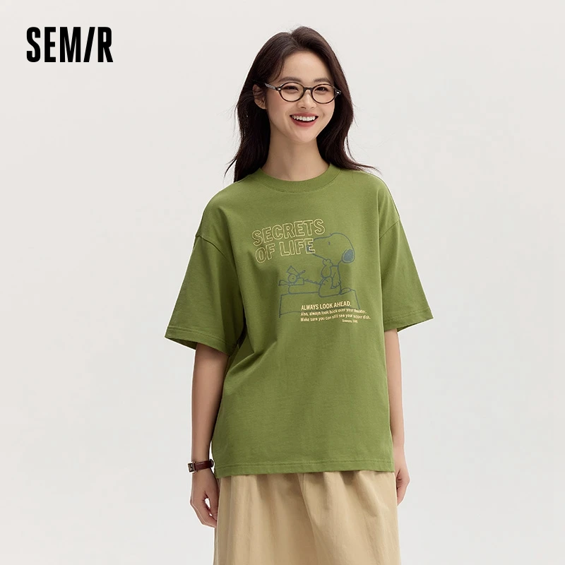 Semir Short Sleeve T-Shirt Women Mid-Length Printed 2024 New Autumn Cotton Clothing