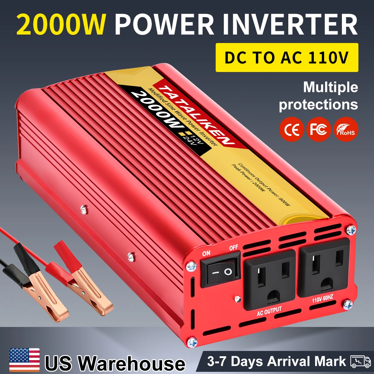 US-Steckdosen wechsel richter 12V 60Hz 110V 600W 1500W 2000W 2500W, tragbarer fahrzeug montierter Haushalts frequenz wandler