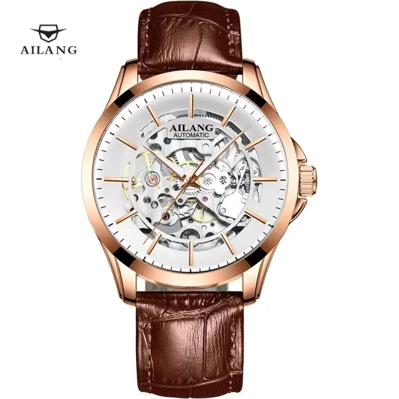 

AILANG 8629 Brand Luxury Skeleton Mechanical Watch for Men Fashion Blue Leather Strap Waterproof Luminous Automatic Watch Men