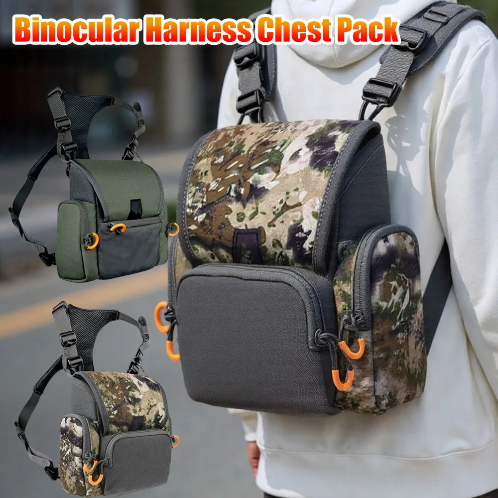 Paquete de pecho con arnés Binocular con cubierta para lluvia, bolsa para telémetro, impermeable, ajustable, funda Bino de gran capacidad para acampar al aire libre