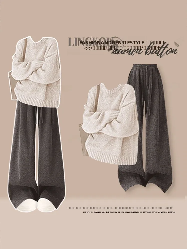 

Anti-Aging Large Size Knitted Sweater And Casual Pants Set for Women Autumn Winter Loose Fit Comfortable Slimming Two-Piece Suit