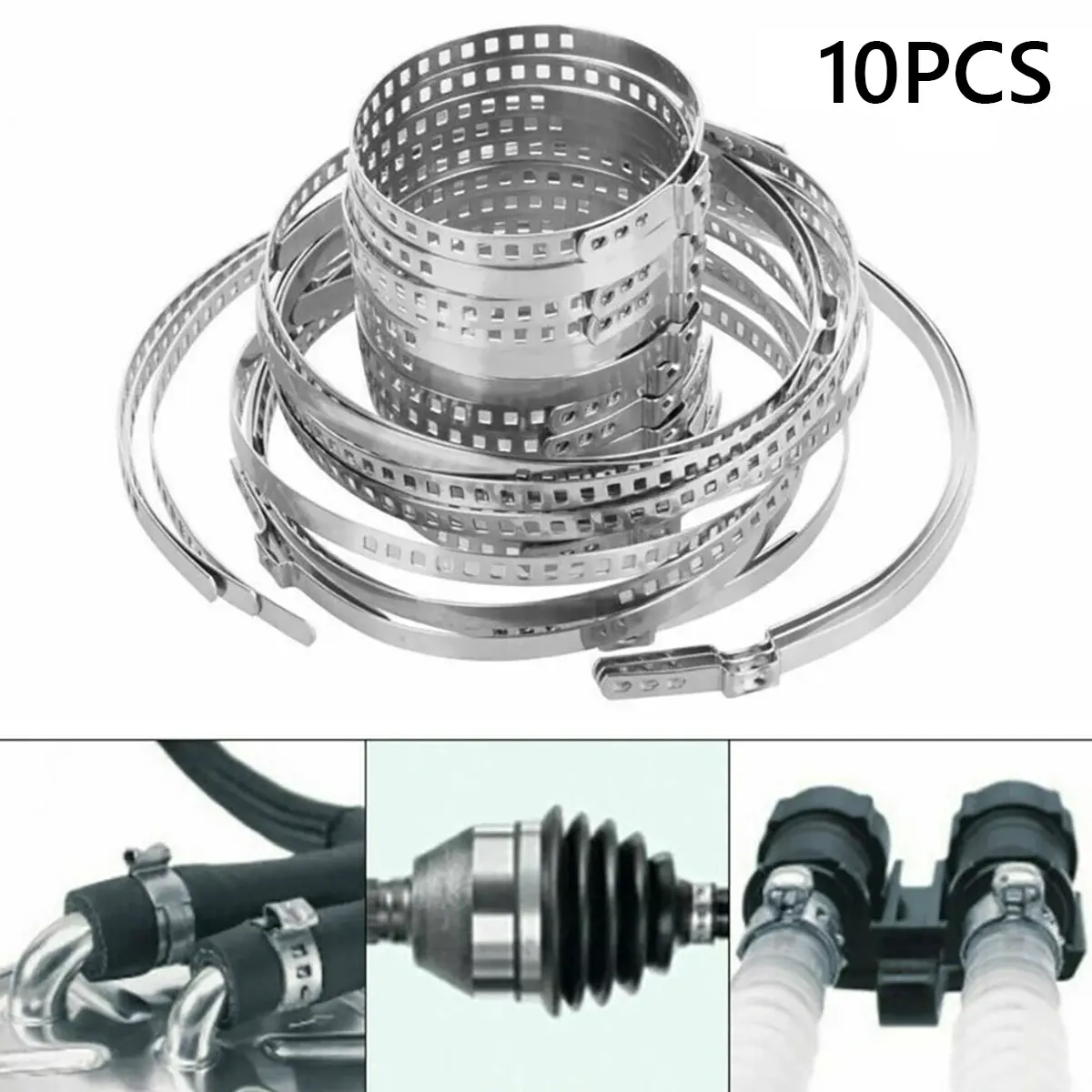 10Pcs Axle CV Joint Boot Crimp Clamp Kits Stainless Steel Driveshaft CV Boot Clamps Adjustable Large Small 2Size Car Accessories