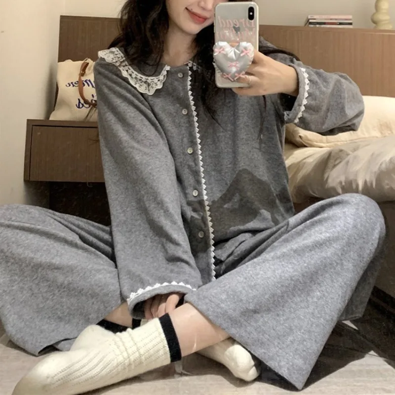 New Sweet Printed Long Sleeve Pajamas Women's Pants Home Set Pijamas Women Женская Пижама