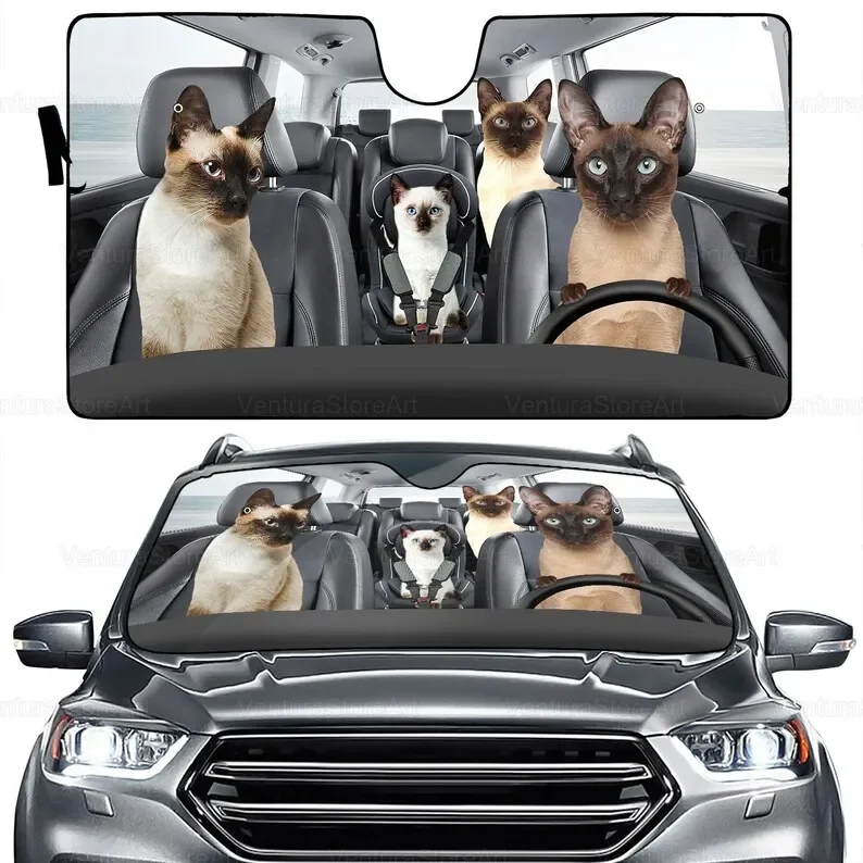 Siamese Car Sun Protector, Siamese Lover, Cat Car Accessory, Siamese Windshield Sunscreen LNG052207G01