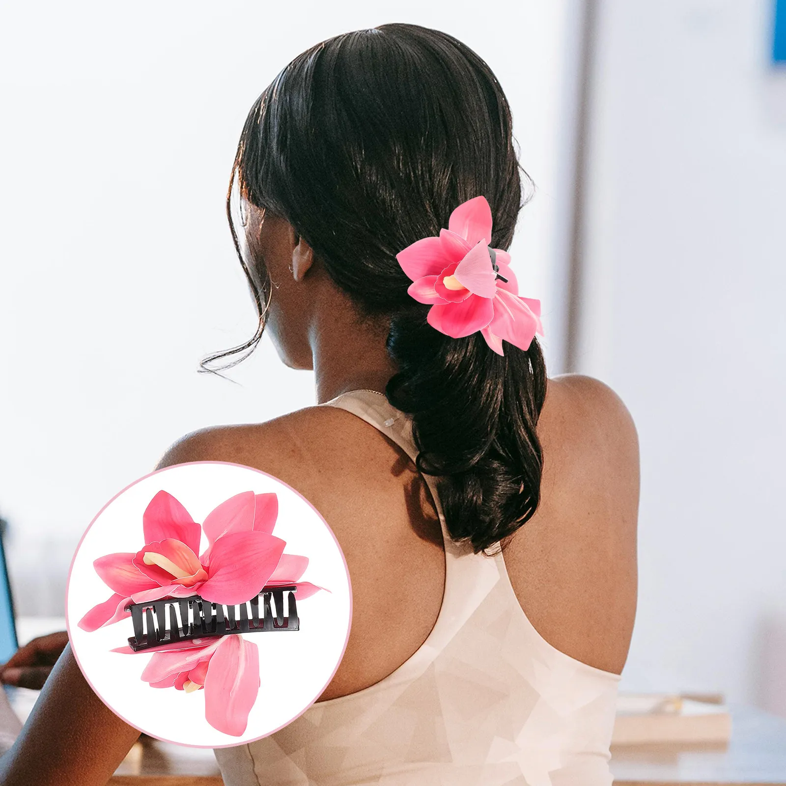 

2Pcs Hawaiian Flower Hair Clip for Women Orchid Floral Hairpin Hair Accessories Beach Clips Vacation Holiday Styling