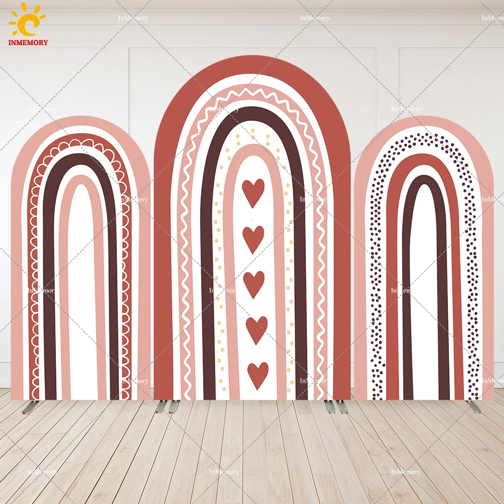 

Boho Rainbow Party Supplies Arch Backdrop Cover Brown Heart Newborn Baby Shower First Birthday Party Chiara Wall Background