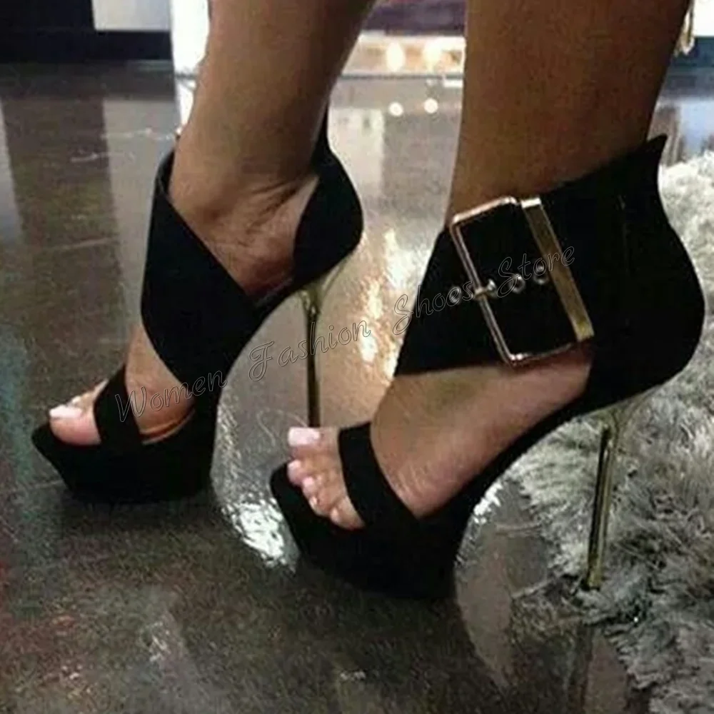 

Black Platform Open Toe Sandals Stilettos High Heels Buckle Decor High Heel Shoes for Women Heels 2025 New Zapatos Para Mujere