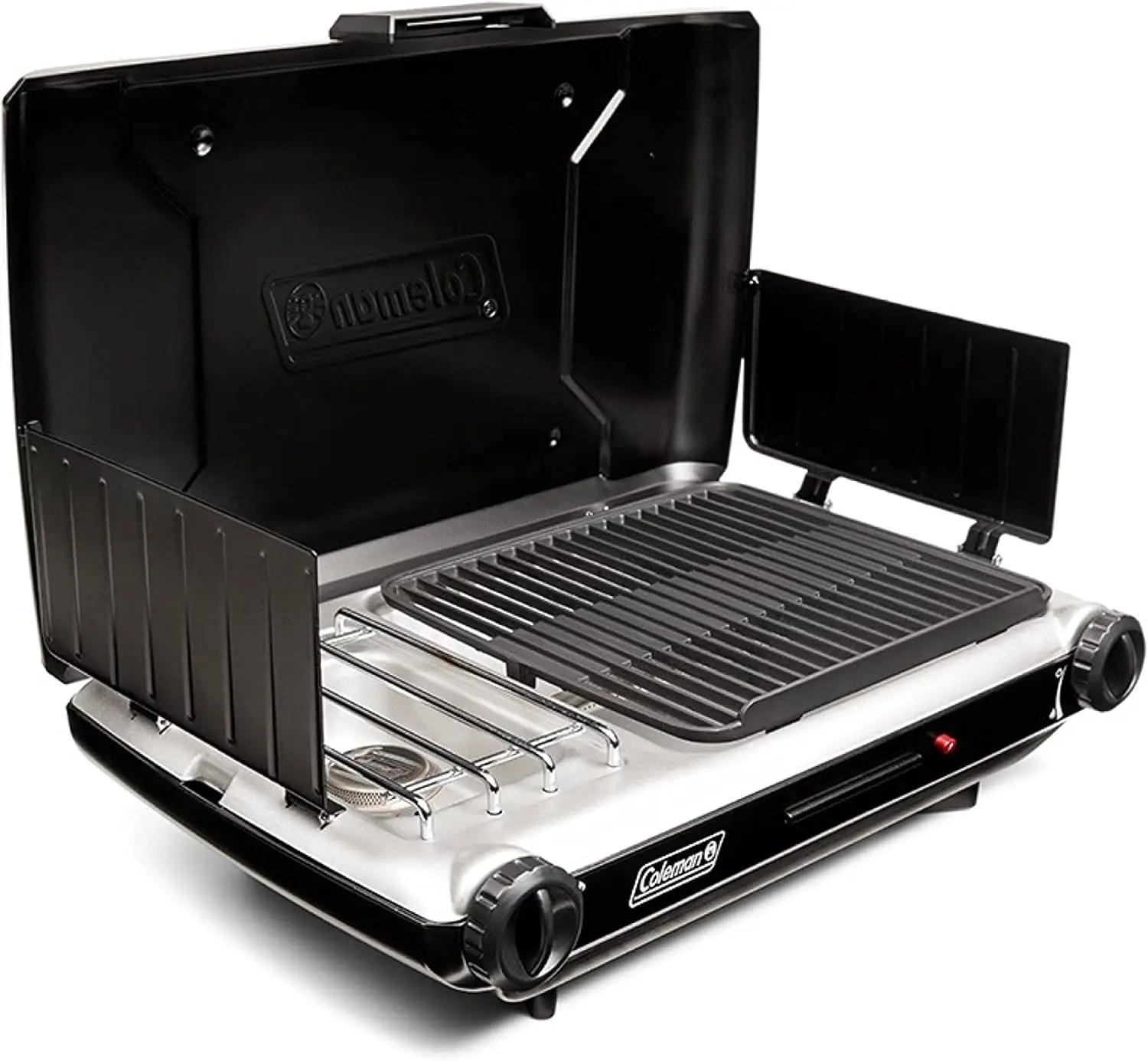 

2-in-1 Grill & Stove with 2 Adjustable Burners Propane Grill/Stove with Push-Button Starter Wind Guards Grease Tray