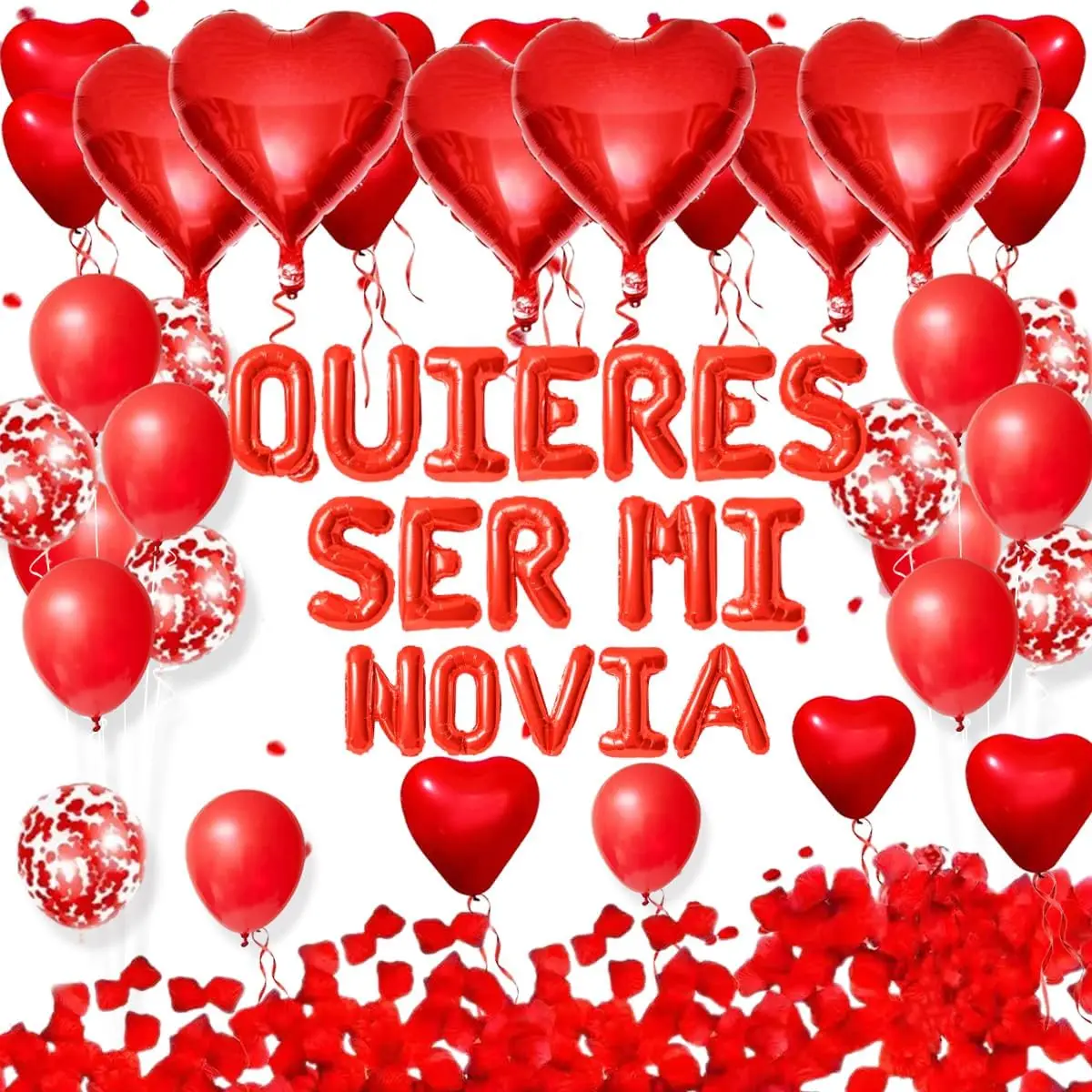 Globos QUIERES SER MI NOVIA, mil pétalos de rosa artificiales, globo de corazón rojo, decoraciones para fiestas de confesión del Día de San Valentín
