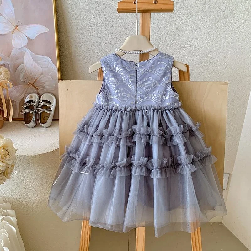 

Корейская юбка принцессы для девочек, летняя новая мода, жилет с пайетками, яркая юбка для детей