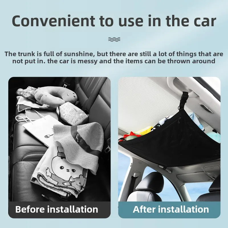 Tasca per rete da carico per soffitto per auto, regolabile, in rete a doppio strato, per SUV, organizer per tetto, borsa portaoggetti per viaggio lungo, tenda, trapunta, articoli vari