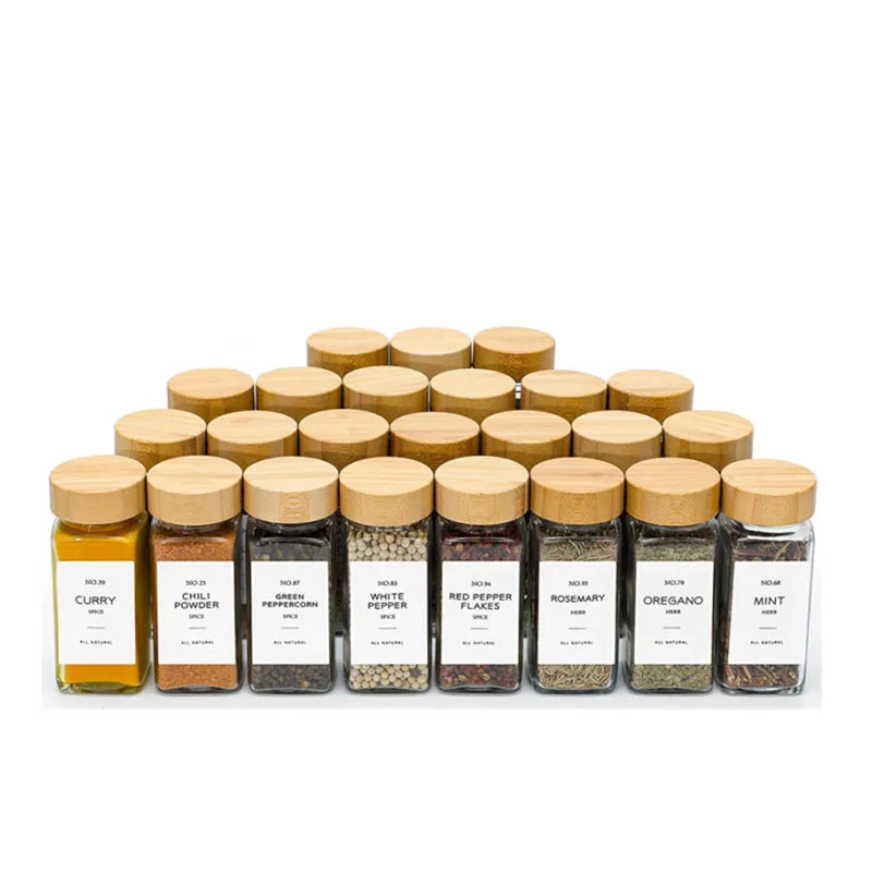 Square Seasoning Jar with Sticker, Glass Spice Storage Bottles, Barbecue Seasoning Container Box, 2PCs/Lot