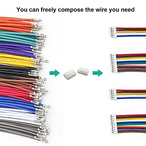 PH 2.0mm JST Connector Socket Kit with Pre-Crimped Cables Wire 2/3/4/5/6/7/8/9/10 Pin 22AWG Wire 10 Colors 165mm