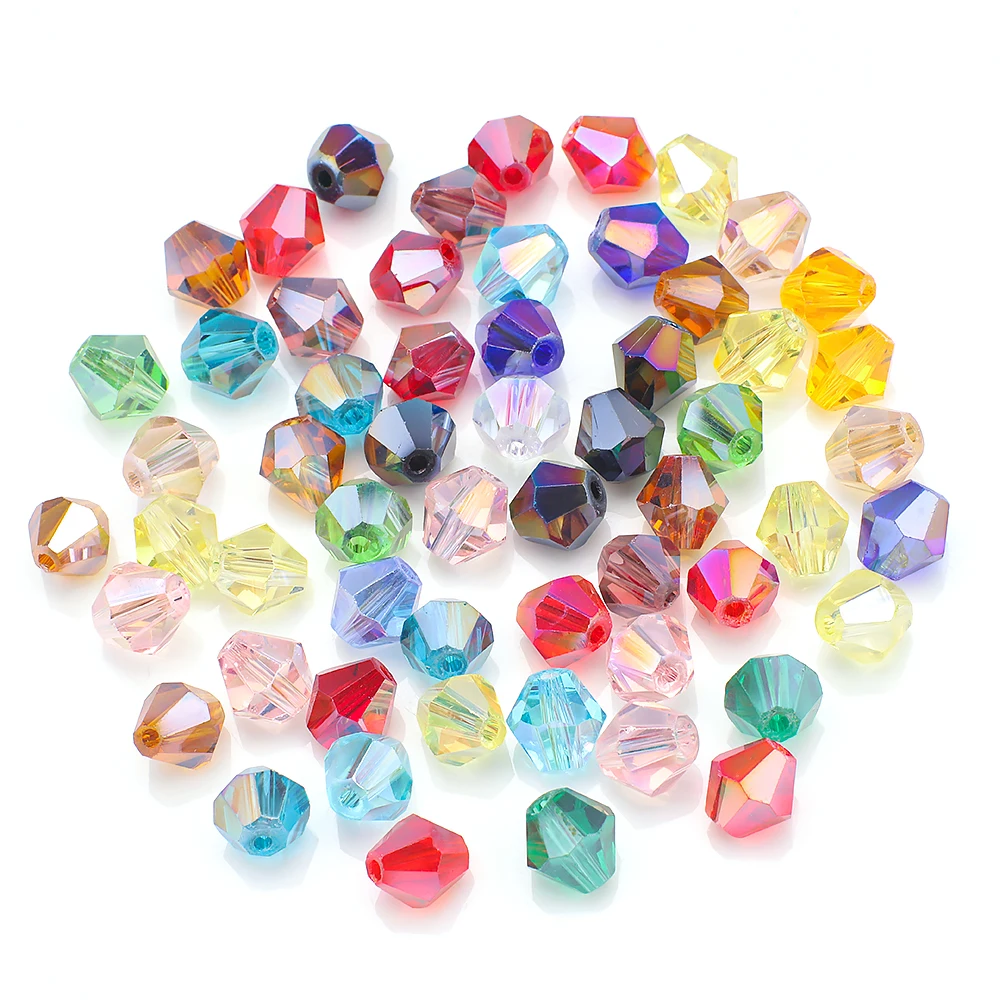 2/3/4/6/8MM AB Glass Bicone Beaded Faceted Crystal Loose Beads DIY For Jewelry Making Supplies Needlework Accessory Wholesale