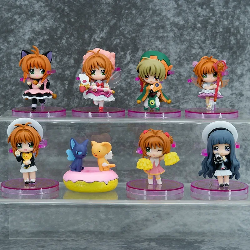 8pcs/set Q Version Card Captor Sakura Anime Figure KINOMOTO SAKURA Cute Action Model Cake Car Decoration Toys Dolls Gifts