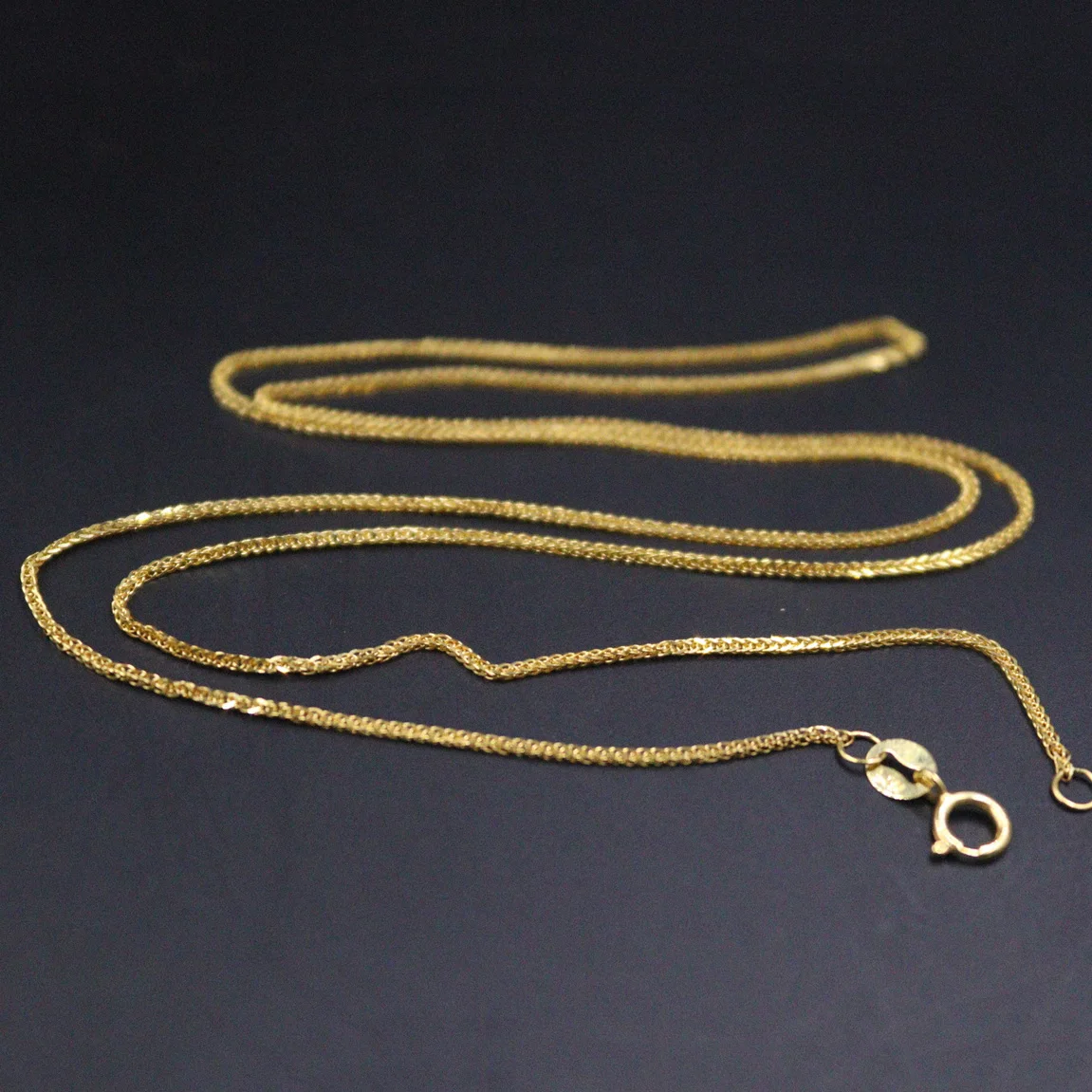 

Real 18K Yellow Gold Chain For Women Female 1mmW Thin Wheat Necklace 18''L Gift 18K Gold Jewelry Au750 with Spring Clasp