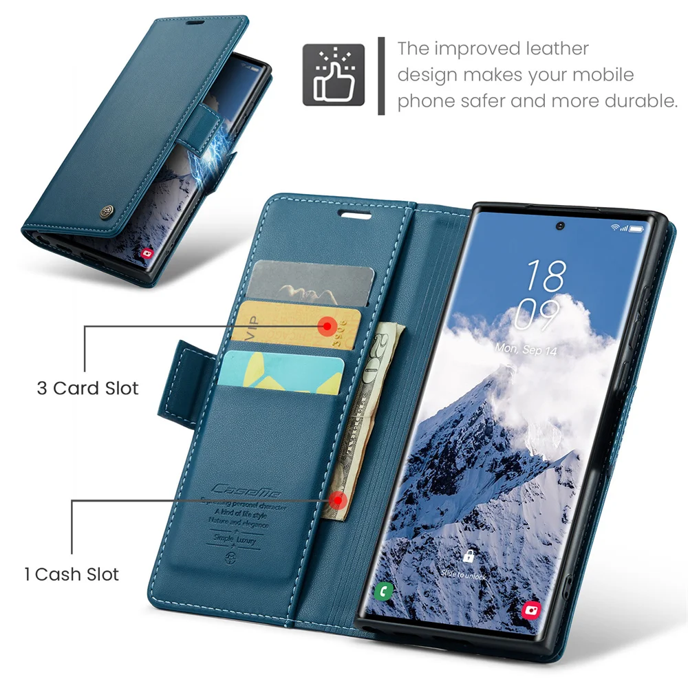 Leather Phone Case for Samsung Galaxy S26 Ultra S25 Edge S24 Plus S23 Fe S22 S21 S20 Note20 A56 A36 A17 Card Holder Wallet Cover