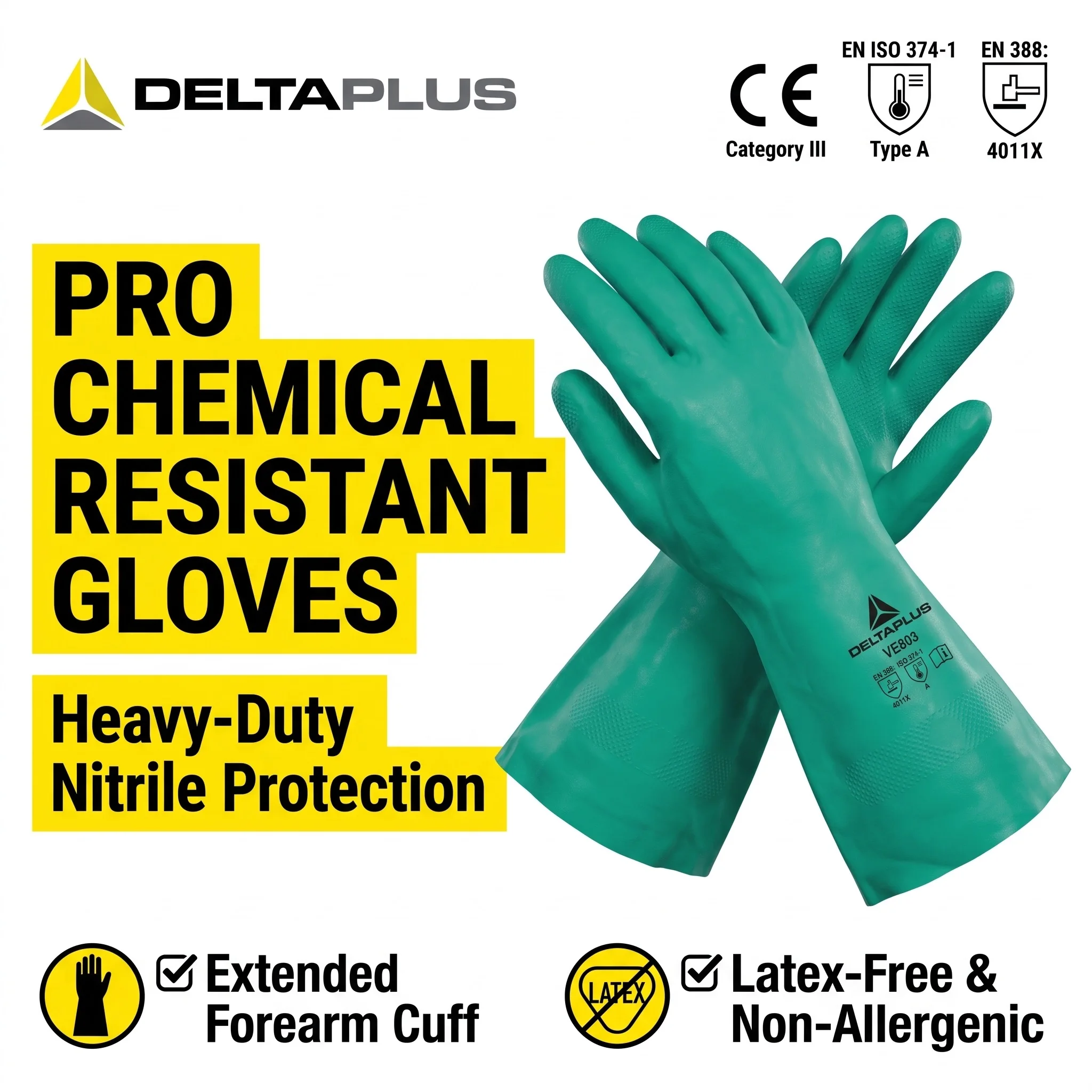 Deltaplus VE802 Nitrile Gloves Heavy Duty Work Gloves Chemical Resistant Rubber Gloves Security Protection Guantes De Nitrilo