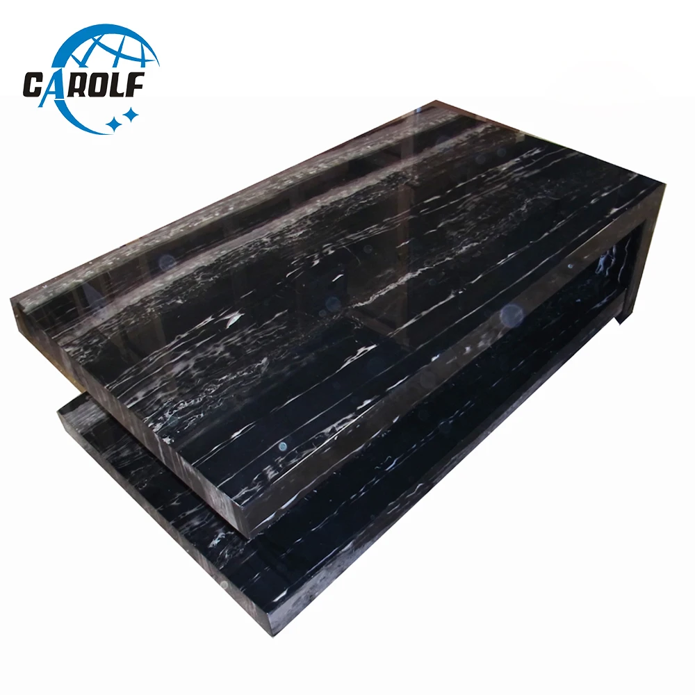 Modern Luxury Carved Travertine Coffee Table with Solid Marble Top Hand-Carved Base Durable Living Room Home Furniture