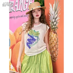 ELFSACK 2024 summer new arrival Three-dimensional fruit strawberry print hollow sleeveless thin all-match pullover sweater for w