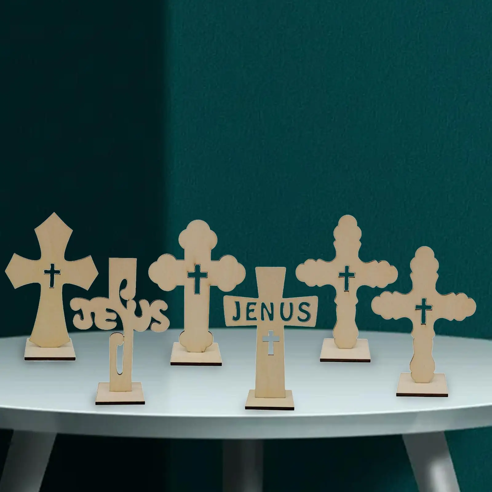 6x Standing Wooden Cross Baptism Decoration Wedding Home Party for Crafts