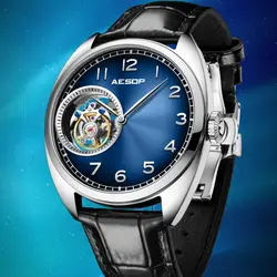 AESOP Flying Tourbillon Movement Luxury Watch For Men Skeleton Mechanical Waterproof Watches Brand Sapphire Aurora Eye New 7056