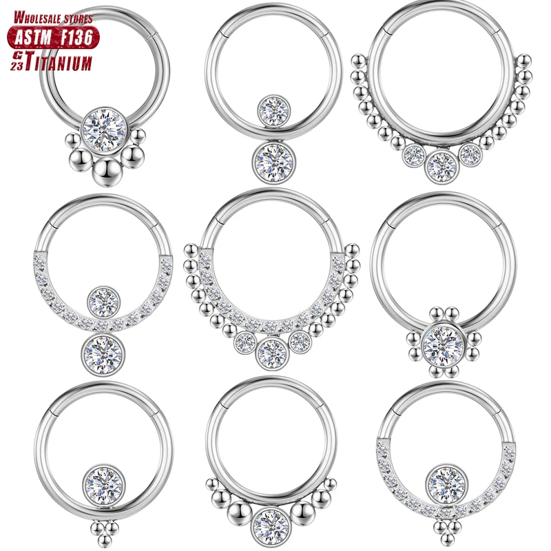 G23 Titanium Piercings Cartilage Tragus Earrings Zircon Nose Rings Septum 16G Hinged Section Helix Jewelry for Woman Accessories