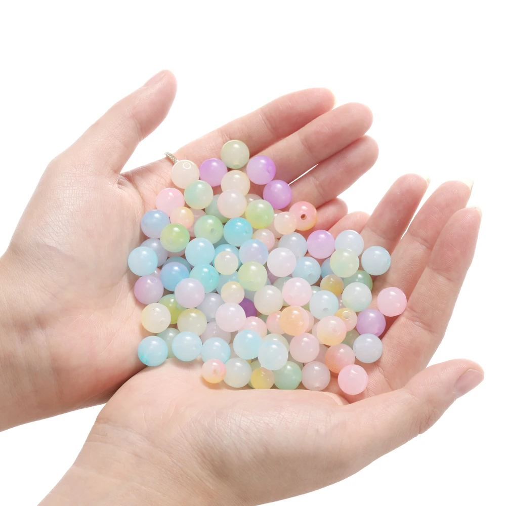 50Pcs 8/10mm Colorful Jelly Result Round Acrylic Beads Loose Spacer Beads for DIY Bracelet Necklace Jewelry Making Accessories