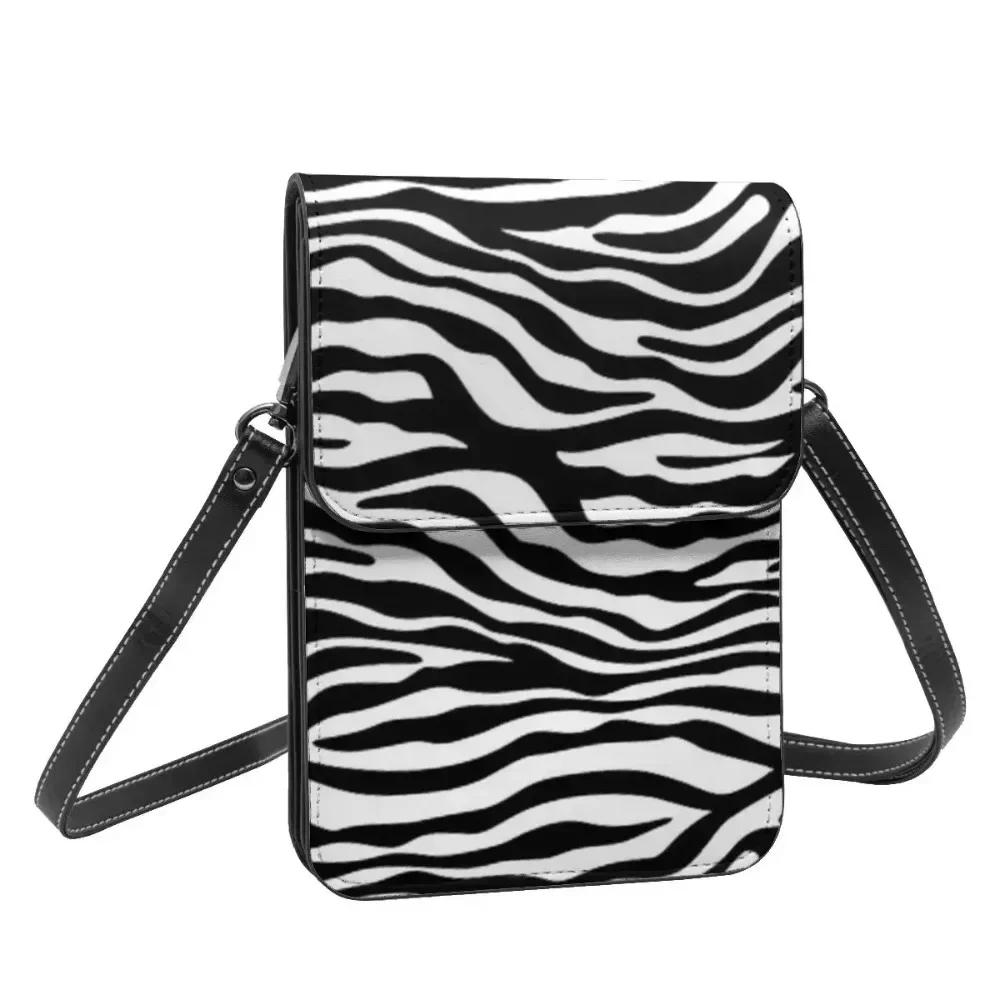 Leopard Zebra Print Shoulder Bag Animal Black White Line Gift Retro Mobile Phone Bag Leather Streetwear Female Bags