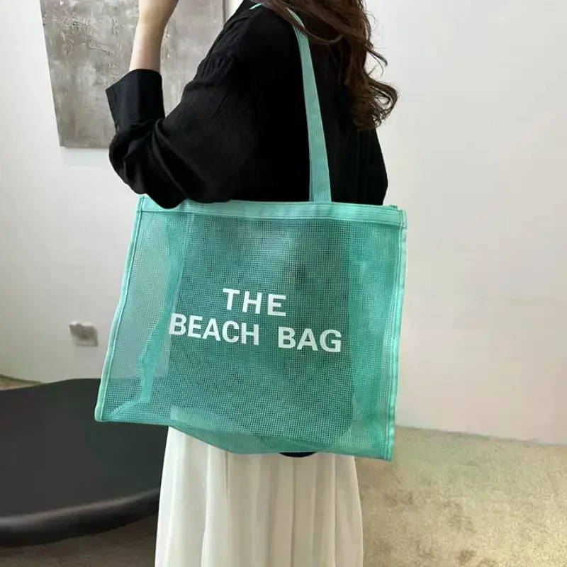 Reusable Large Mesh Bag For Women Tote For Poolside, Trip/Swim Quick Dry Shower Storage Bag