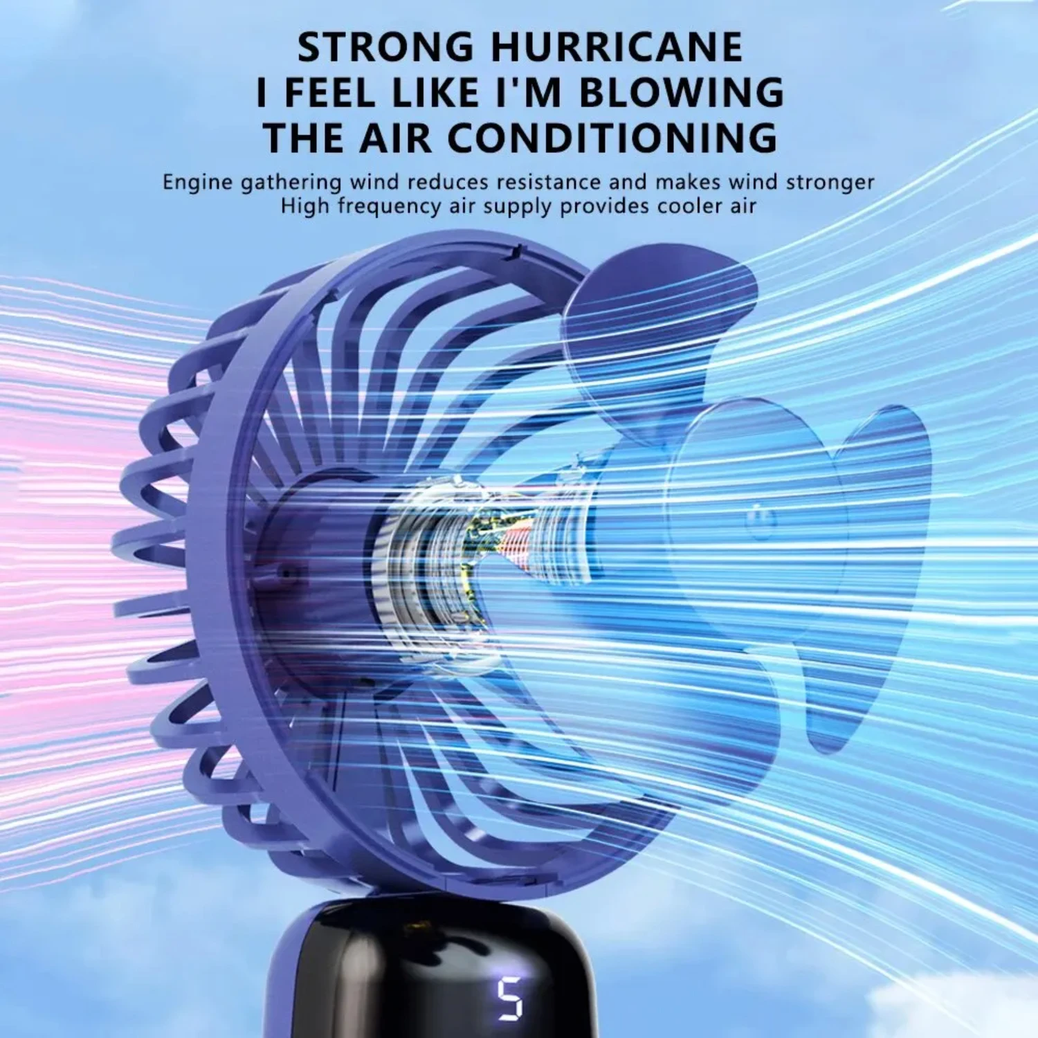 Handheld Folding Fan Portable Carrying Mini USB Rechargeable Model Intelligent Digital Display Multifunctional Mute Small Fan